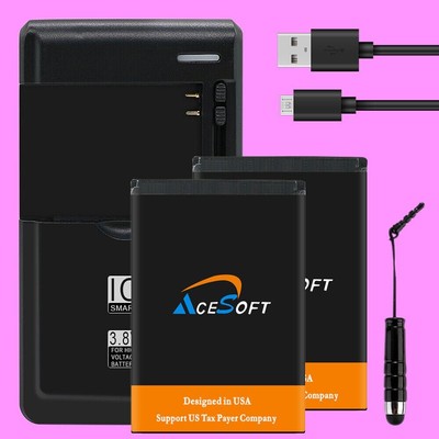 Long Life 2x 1950mAh Battery USB/AC Charger Cable for Alcatel TCL Flip 2 T408DL