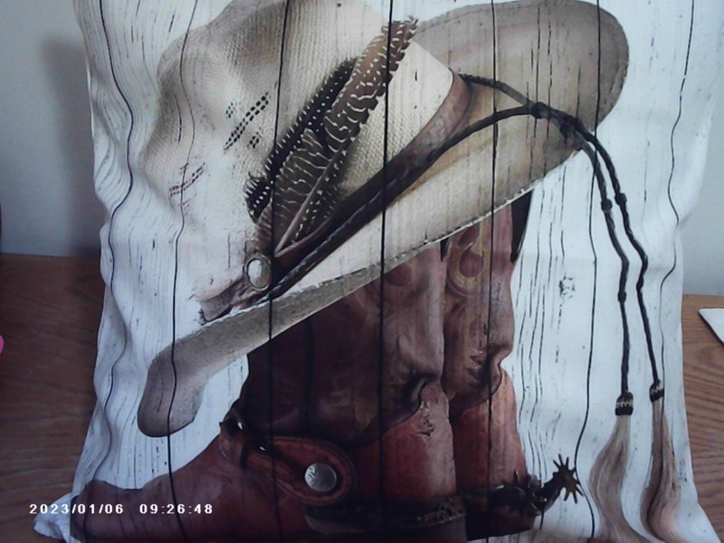 New Set Of 2 Western Style Cowboy Boots/Hat 18 x 18 Silky Throw Pillows