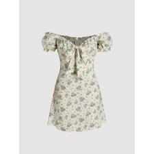 Cider NWT Floral off the shoulder knotted mini dress ruffle sleeve | XS