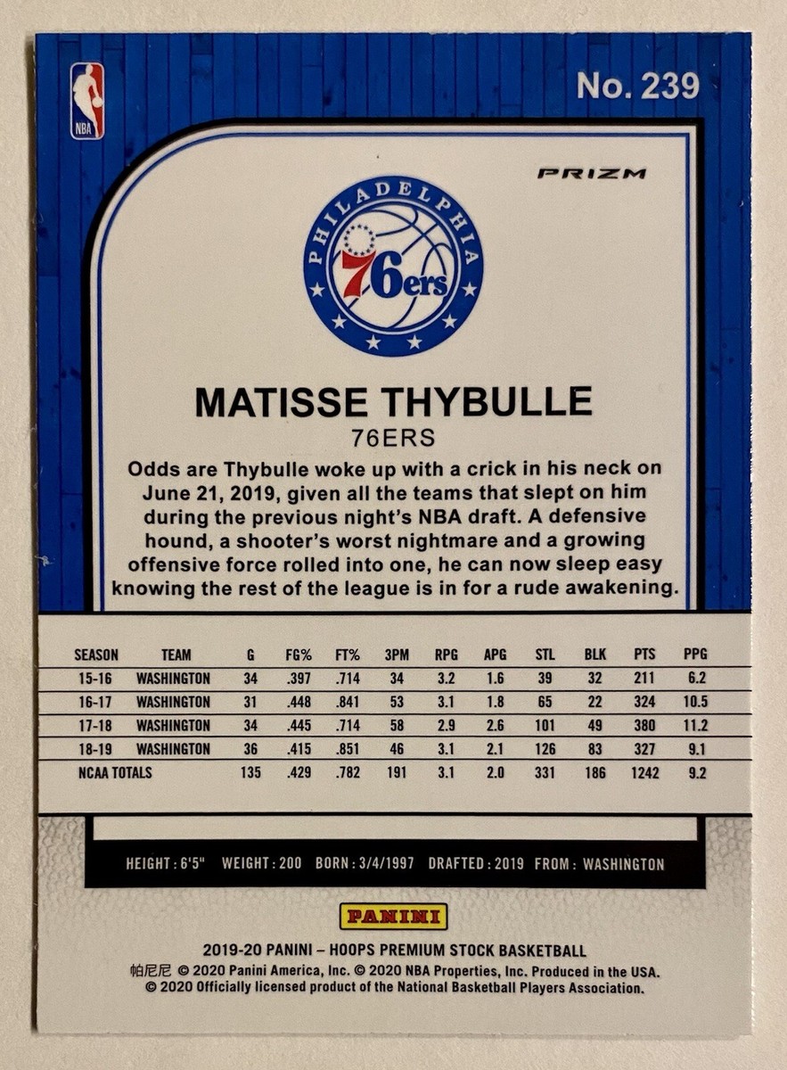 19-20 Premium Matisse Thybulle Silver Pulsar Prizm Rookie SP RC