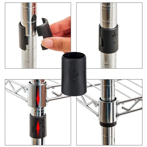 4Sets Chrome Wire Shelving Shelf Locking Pole Clips Plastic Black Post Tube Clip - Picture 8 of 12