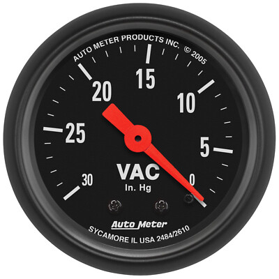 Auto Meter 2610 Z-Series Black Mechanical Vacuum Gauge 30 In/Hg 2 1/16'' 52mm