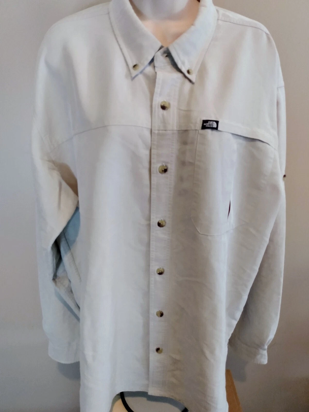 The North Face Tan Modal Shirt Outdoor Button Down Roll Tab Lg Sleeve Mens Large