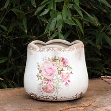 Vintage Blumen Pflanzschale Creme Weiß Übertopf Blumentopf Landhaus Pflanztopf