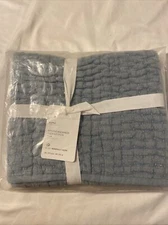 Pottery Barn Stonewashed PICKSTITCH Quilted Euro Sham Sky Blue NWT Cotton