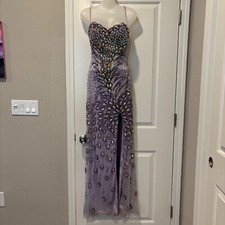 Angela  Alison Beaded Lavender Long Evening Gown