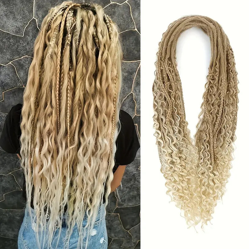 22 Double Ended Dreadlocks Extensions – 15 Stränge, Blau, Aus Synthetik & Wolle
