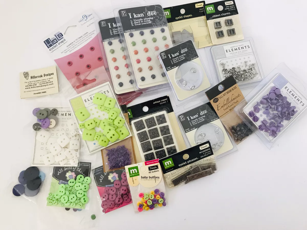 Craft Scrapbook Embellishments￼Eyelets Brads Buttons Mixed Lot Of 21 New  Sealed