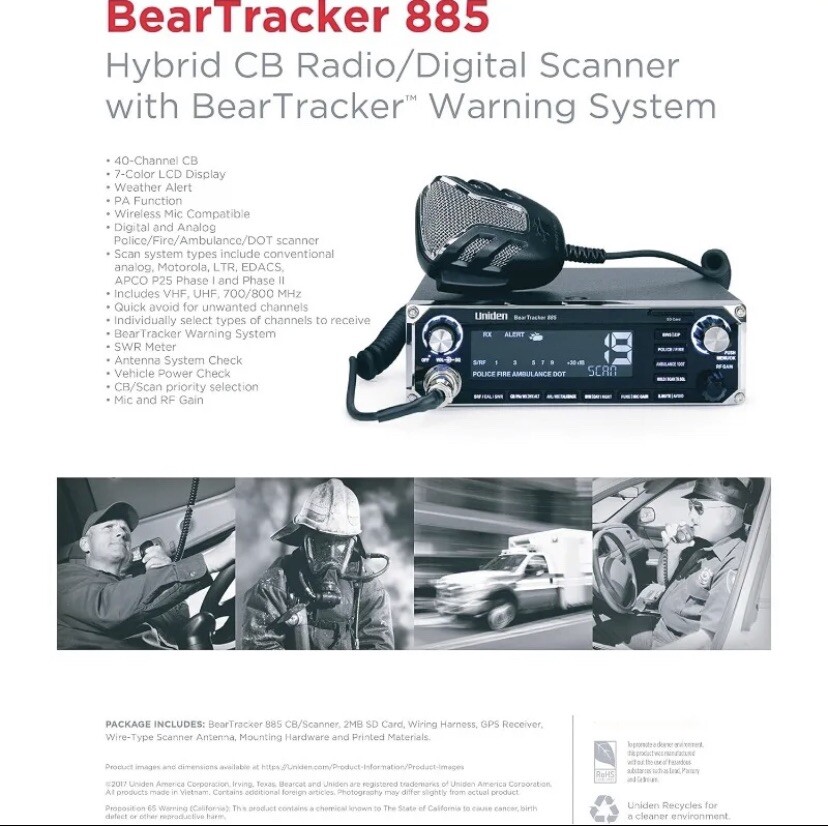 UNIDEN BEARTRACKER 885 HYBRID CB RADIO + DIGITAL POLICE/FIRE/EMS/DOT