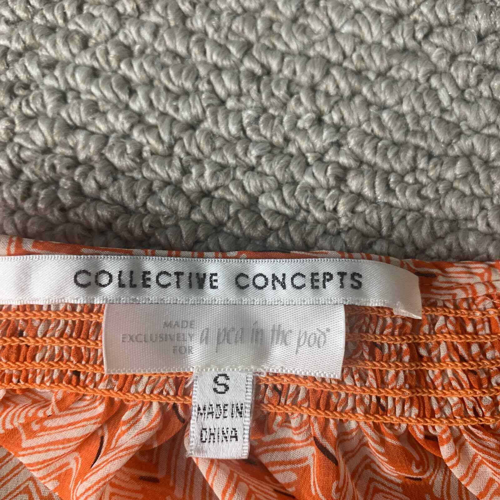 Collective Concepts Womens Blouse Top Size Small Orange Print Button Front