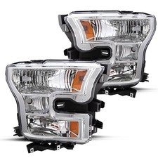 For 2015-2017 Ford F-150 15-17 Chrome Housing Clear Lens Headlights Lamps Pair
