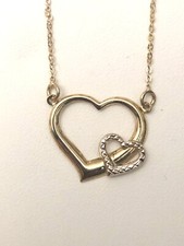 10K yellow gold double heart style Pendant Necklace 16  
