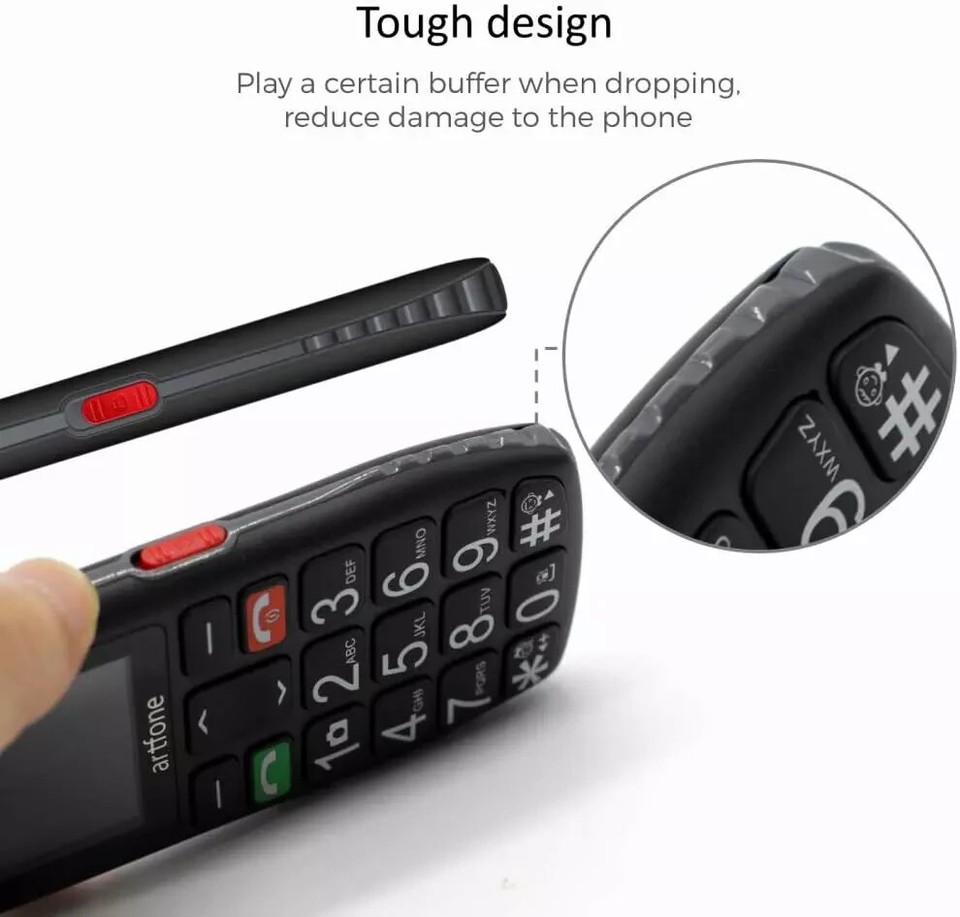 Artfone C1 Plus Black Big Button Mobile Phone for Elderly, Unlocked
