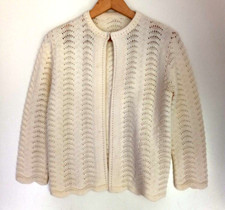 Vintage Cardigan Sweater Ivory Long Sleeve Round Neck Hook Closure