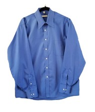 Geoffrey Beene Dress Shirt Mens XL 36/37 Blue Button Up Work Wear
