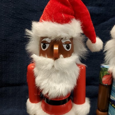 Lot Of 2 African American Santa Nutcrackers 1 Traditional 1 Vacation Beach Bum