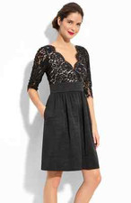  ELIZA J SCALLOPED BLACK LACE BODICE FIT & FLARE  DRESS sz  2
