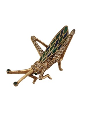 Vintage Ciner Signed Enameled and Rhinestone Grass Hopper Brooch (A4976)