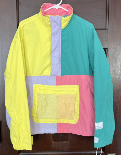 Urban Outfitters Jacket Pink Green Yellow Purple Colorblock Windbreaker Size M - Picture 1 of 14