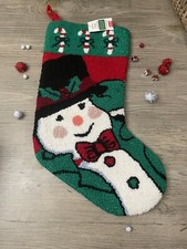 Snowman w Candy Canes Christmas Stocking Needlepoint Punch Needle Work 19.5"