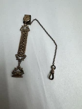 Antique Victorian Vest Clip Pocket Watch Chain Art Nouveau Fob Gold Filled