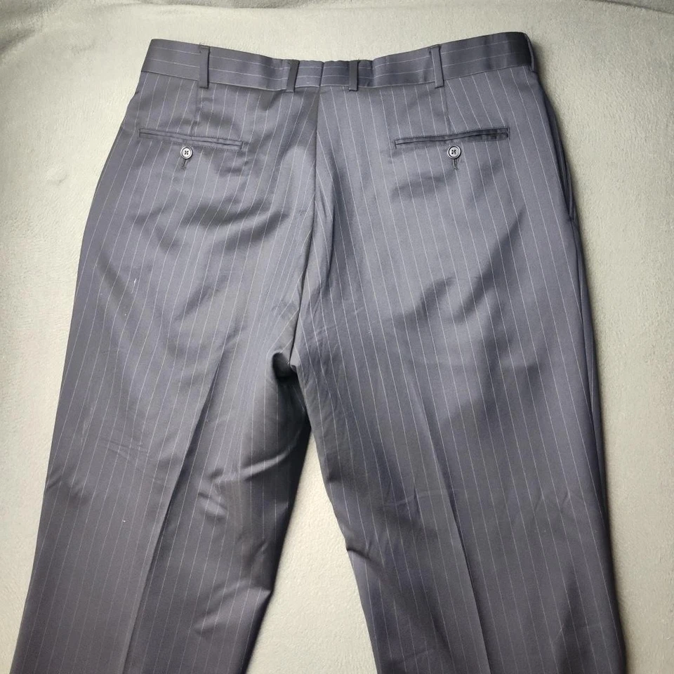 Pantalones Brooks Brothers 1818 Madison para hombre 36x30 azul a rayas lana plisada puños Foto 4 de 4