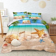 Coastal King Size Bedding Set with Starfish and Palm Tree Comforter for Kids