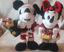 1989 Walt Disney World Mickey  Minnie Mouse Santa Christmas Plush Set