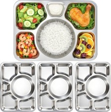 4Pack Stainless Steel Divided Dinner Plates 15x10.6 Inch Big Snack Serving Plate