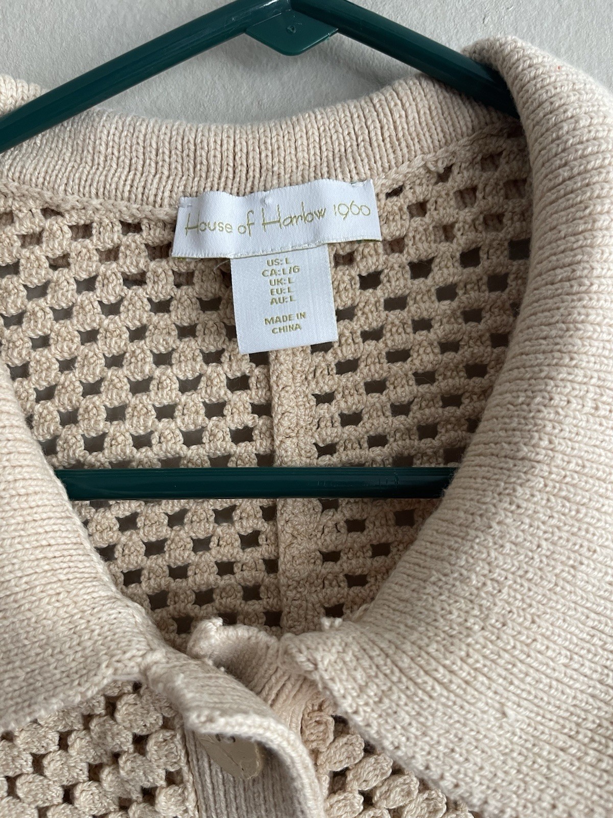 House of Harlow 1960 Top Sz Large Crochet Button Front Collar Boho Retro Cottage