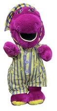 Vtg Bedtime Barney Plush Yellow Striped Pajamas w/ Cap 14  
