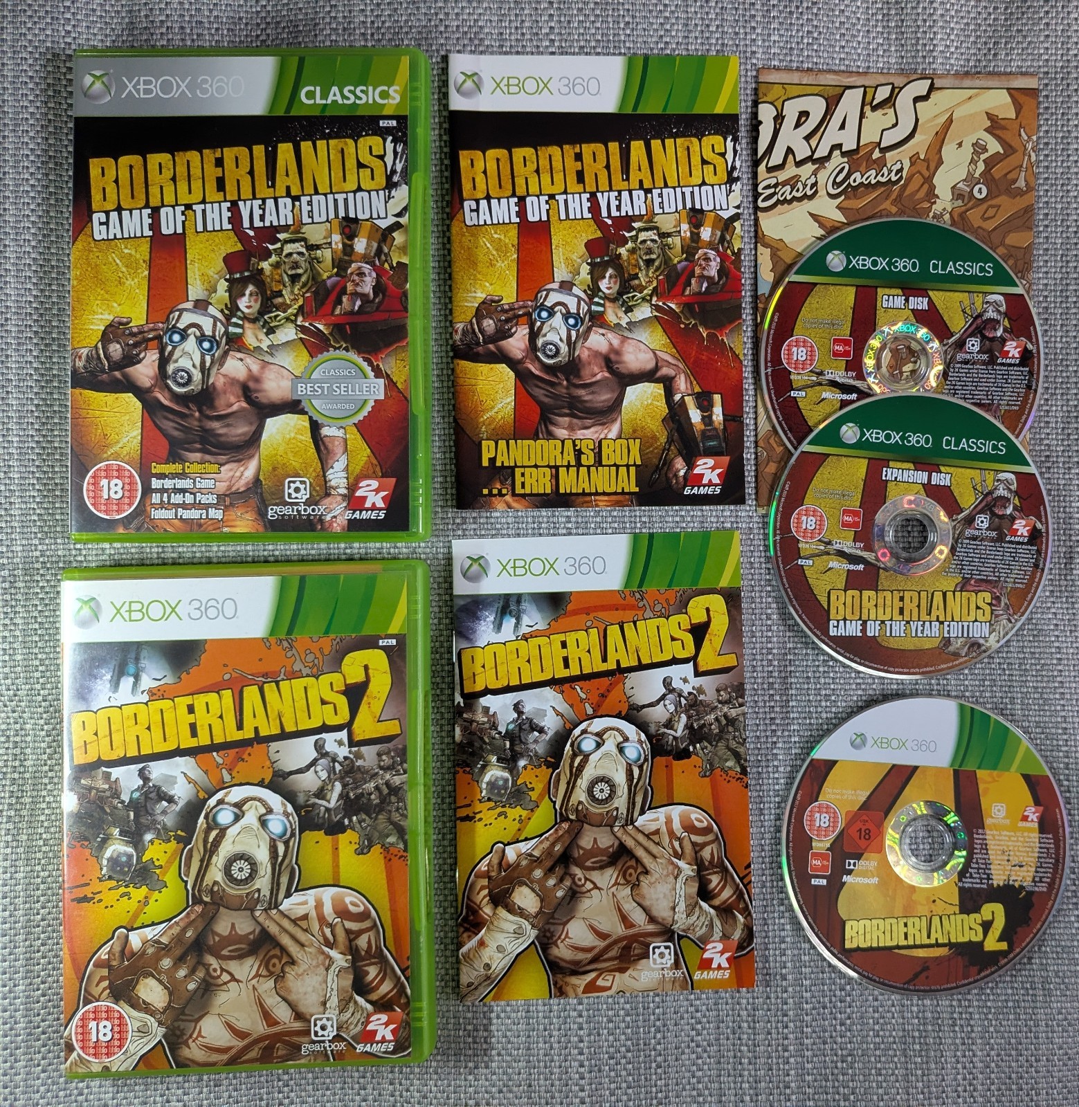 Borderlands Game of the Year Edition (Xbox 360) With Dlc Disc Map & Boardlands 2