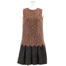 DOLCE&GABBANA Floral Lace ＆ Glen Plaid Dress Women Size 38 Brown/Black