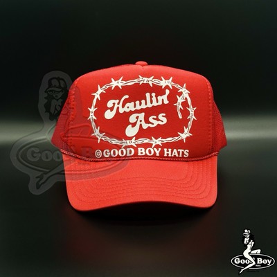 HAULIN  ASS TRUCKER Hat Trendy Red Rope Mesh Snapback Cap Barbed Wire Y2K