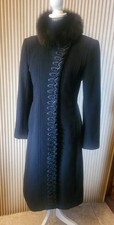 Vintage Oscar de la Renta Black Cashmere Wool Blend Dress Coat Fox Collar Size 4