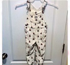 OshKosh B'gosh Bear Print Corduroy Overall Ivory Multicolor 3T Sleeveless Button
