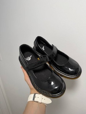 Dr. Martens Black Patent Leather Mary Jane Flats Hook & Loop Strap 31 size 