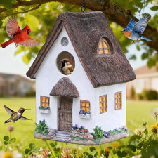 Bird Houses for outside Rustic Cottage Birdhouse with Thatch Roof   Hand-Painted