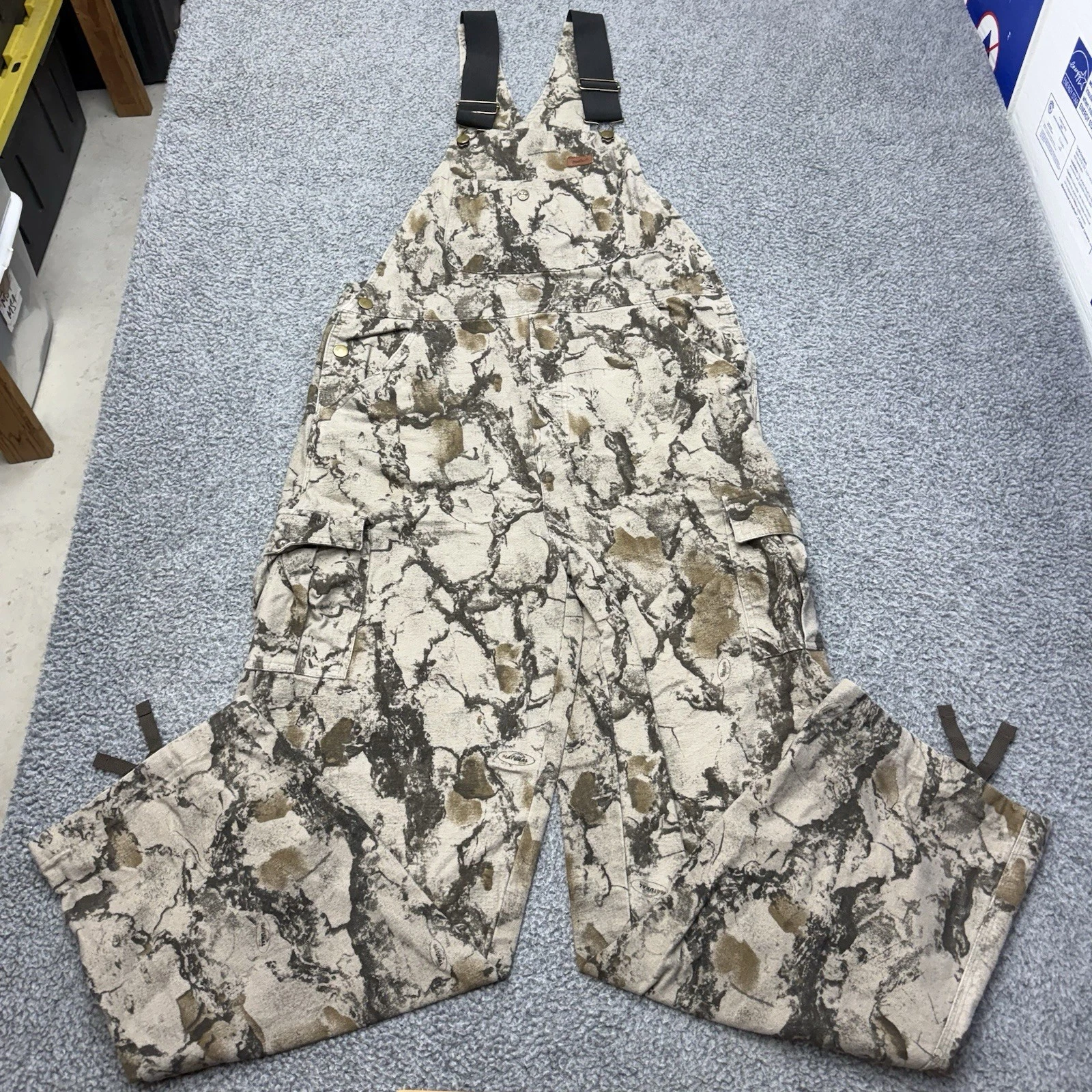 Woolrich Bib Overalls Mens Medium Camo Natural