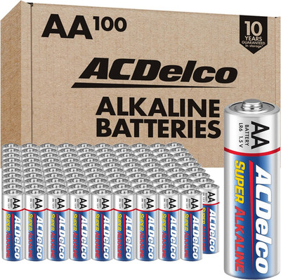 Acdelco 100-Count AA Batteries, Maximum Power Super Alkaline Battery, 10-Year Sh