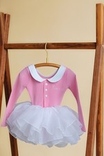 Personalized Pink Tutu Dress Girls Ballet Leotard White Collar