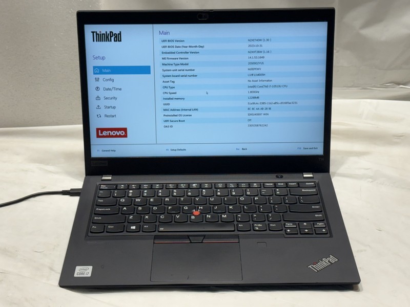 Lenovo ThinkPad T14 Intel core i7-10510U @1.80GHz 12GB RAM Laptop No/ hdd