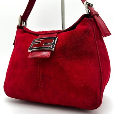 Fendi Mamma Bucket Shoulder Handbag Burgundy Suede Wine Red with 