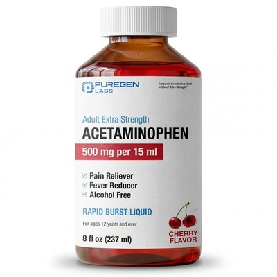 Puregen Labs Adult Extra Strength Acetaminophen Liquid 500mg/15ml - 8 fl oz R...