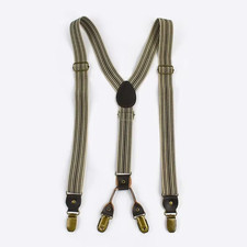 2.5Cm Retro Elastic Mens Suspenders Unisex 4 Clips Y-Type Stripe Strong Strap Wi