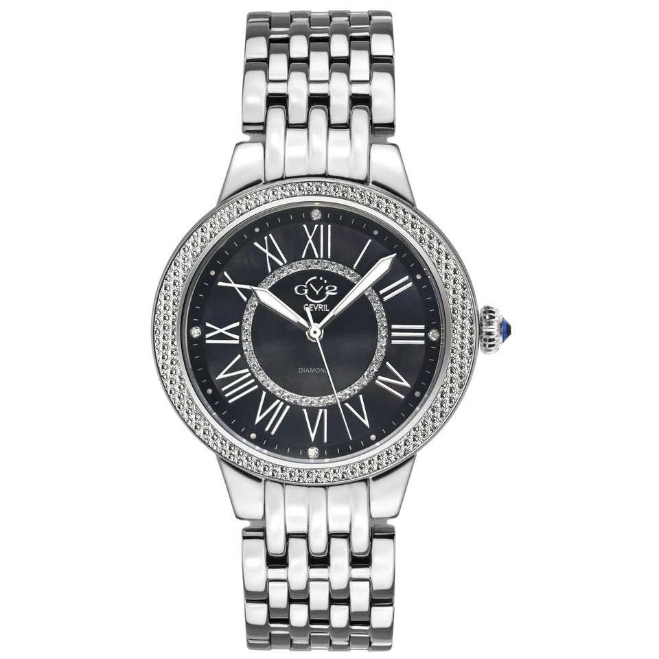 Gv2 By Gevril Women's 9143 Astor II Diamond MOP Black Stainless Steel Watch