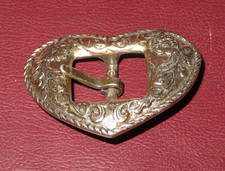 1991 2.25" Vintage Silver Plated Copper Etched Heart Shaped Belt Buckle