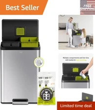 Compact Rectangular Step Trash Can with 20L + 20L Bins & Durable Pedal Mechanism