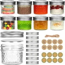 Small Mason Jars, 4Oz 8 Pack Mini Mason Jars, Canning Jars with 8 Split-Type Lid