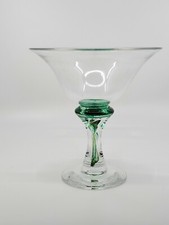 Pedestal Candy Bowl Art Glass green swirl Stem Large Martini Centerpiece 
